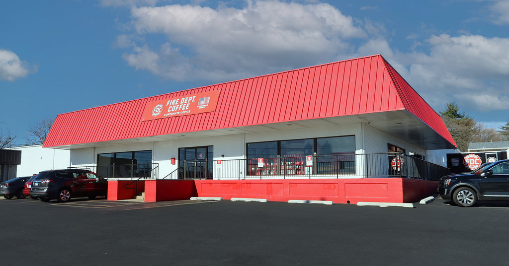 FDC building with red roof.